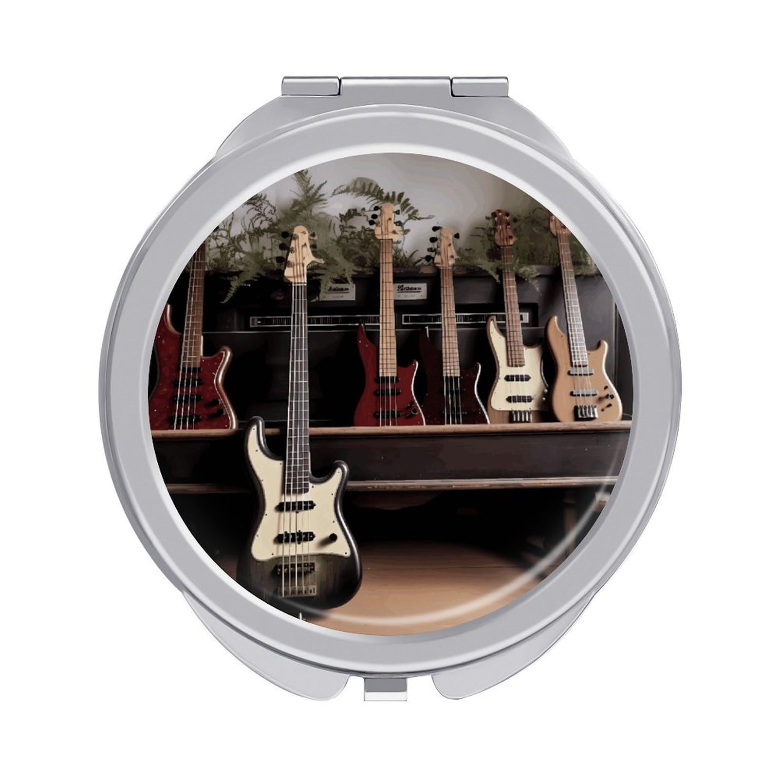 FekiLoot Guitar Bass Music Musical Instruments Travel Makeup Mirror 2 X /1 X Magnifying Slim Pocket Mirrors Compact for Purse Travel Makeup Mirrors for Pocket, Handbag, Purse Women Gift