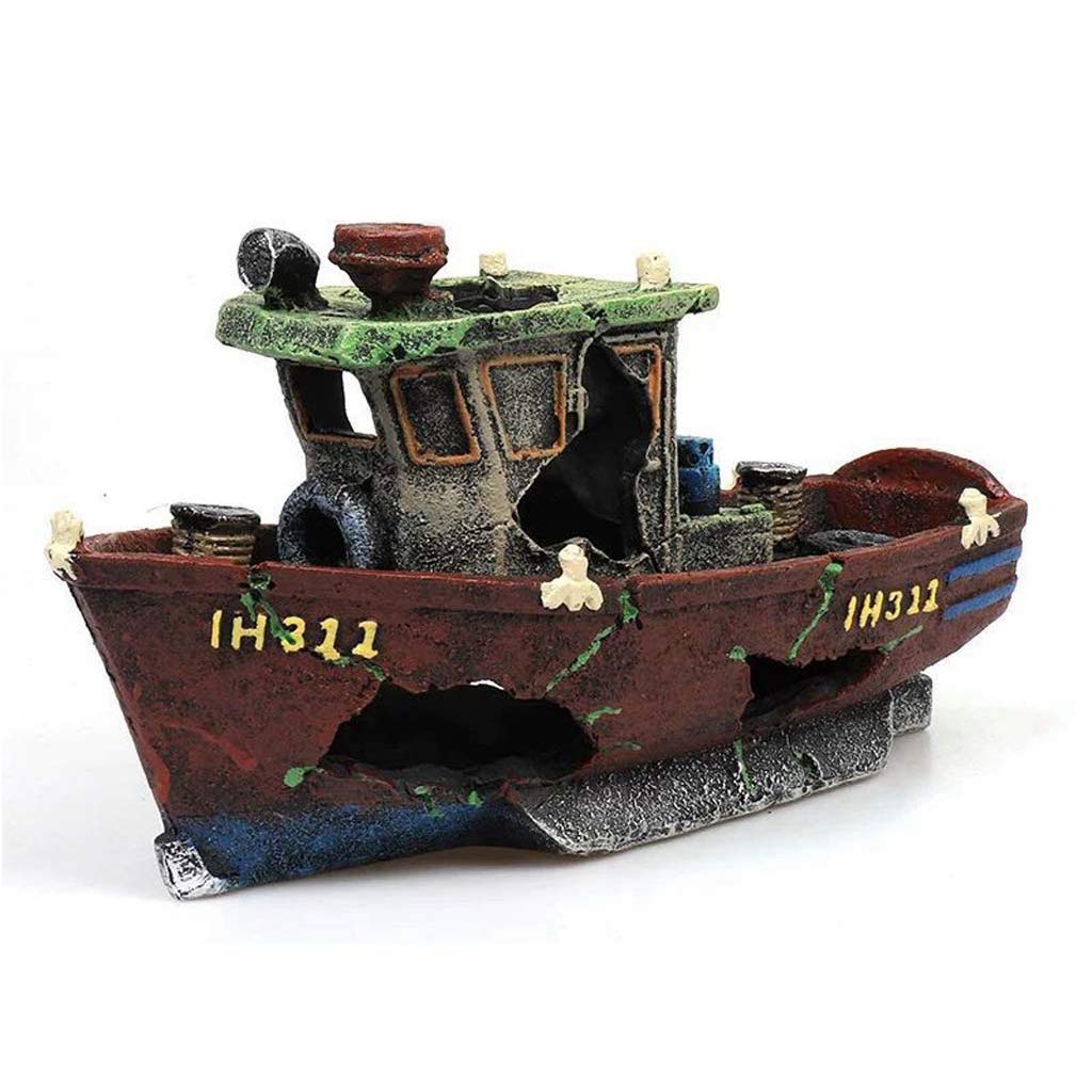 UNFAIRZQ Barco de pesca, refugio de naufragios, peces para tanque, paisajismo, adorno, simulación, manualidades, decoración de acuario, entretenimiento de peces, decoración de acuario, barco pirata