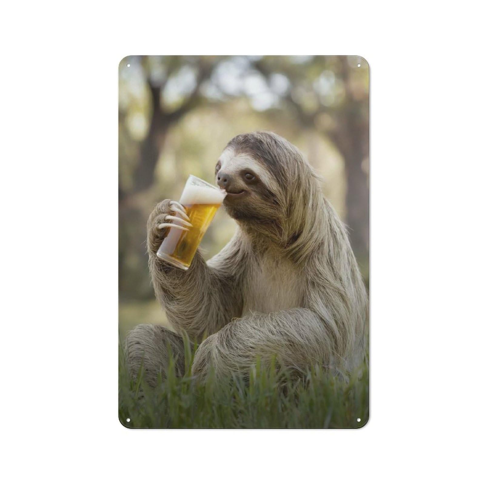 Junmoney Sloth Sipping A Beer Classic Metal Wall Plaque 30X20cm Featuring Creative Space Decor For Workspace, Cafe, Shop Or Desk Area