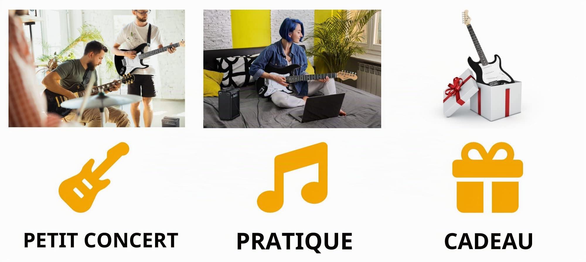 Rocktile Banger's Pack Guitare electrique - Ensemble de Guitare électrique Noir - Kit avec Ampli de 25 W, Housse, Sangle, Câble, Cordes et Médiators - Black Highgloss