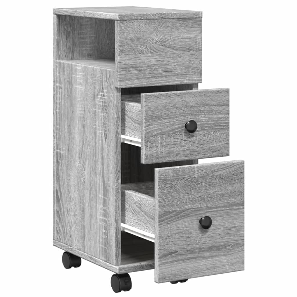 Mobile da Bagno Stretto con Ruote Grigio Sonoma in Truciolato, 2 Cassetti