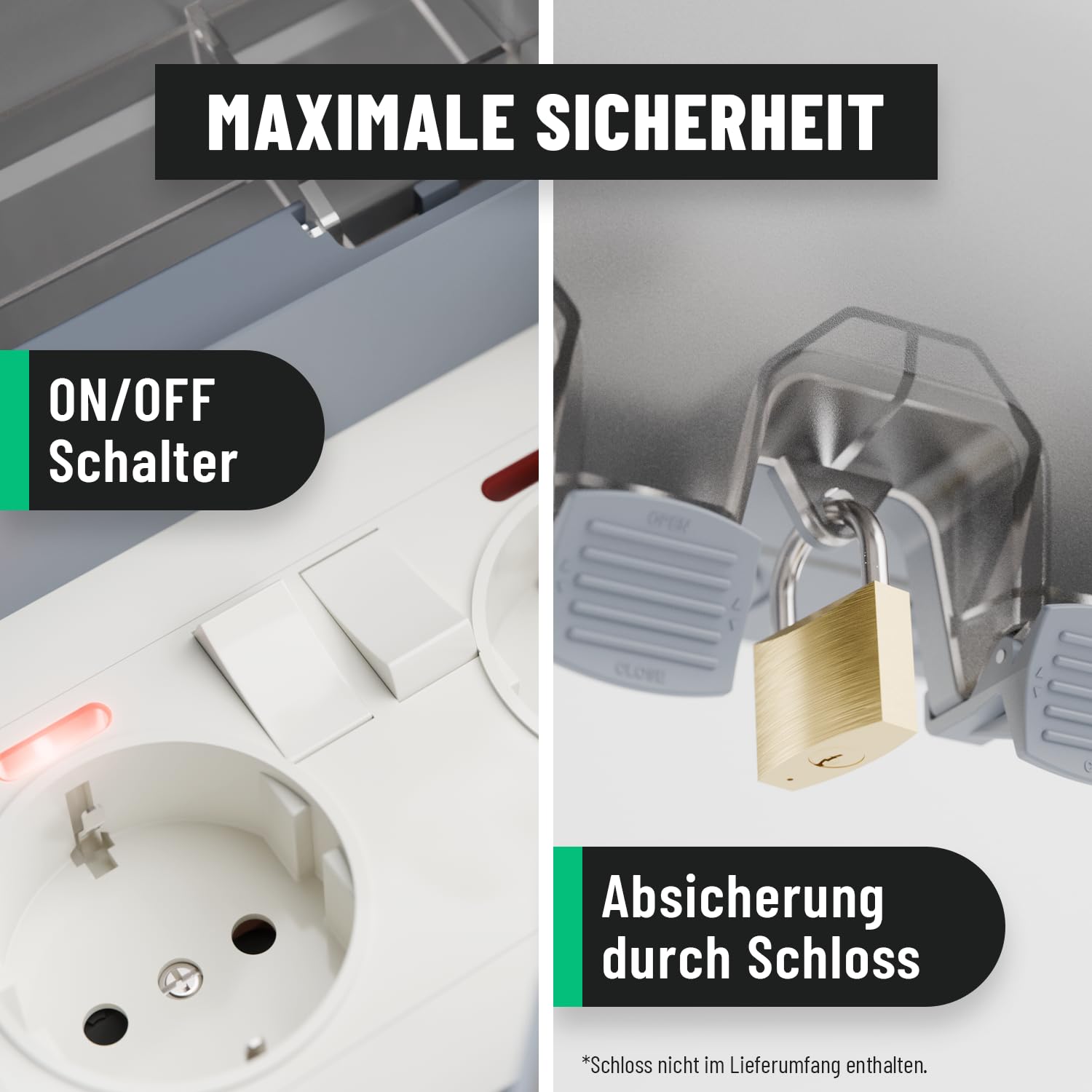 greate 2fach Aussensteckdose wasserdicht mit Schalter für Garten 4er Pack | Wasserdichte Outdoor Steckdose nach IP66 - Außensteckdose Aufputz abschließbar - Steckdose aussen - Außensteckdosen