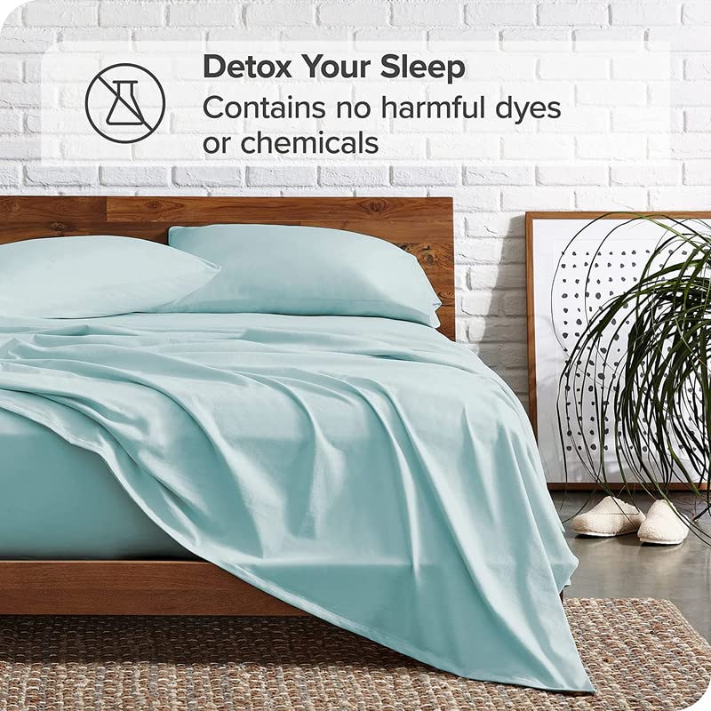Image of Bed Sheet Double Size Cotton - Pure Egyptian Cotton Double Size BedSheet with Pillow Cover - Solid Blue 600 Thread Count - Stain Resistant, Skin Friendly, Organic Cotton BedSheet