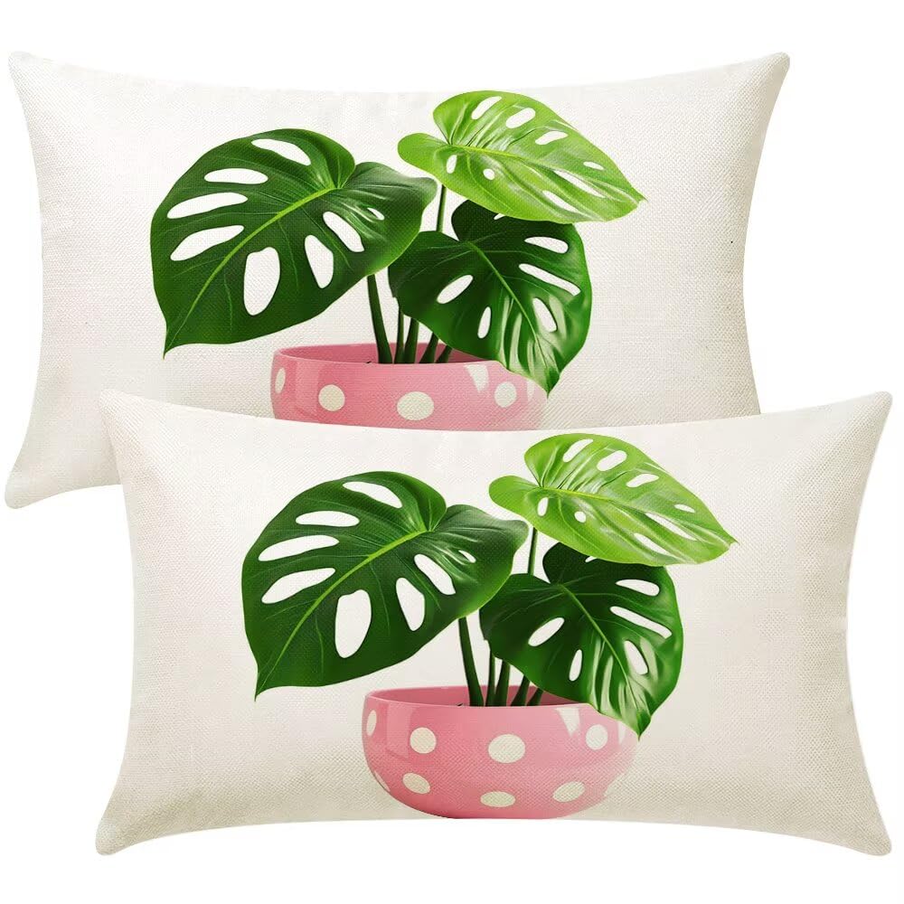 Cushion Covers 50cm x 60cm Fresh Cushion Cover 20 x 24 Inches Pack of 2 Throw Pillow Covers Potted Plants Sofa Cushions Polyester Linen Pillowcases for Couch Living Room Bedroom Home Decor -SC509