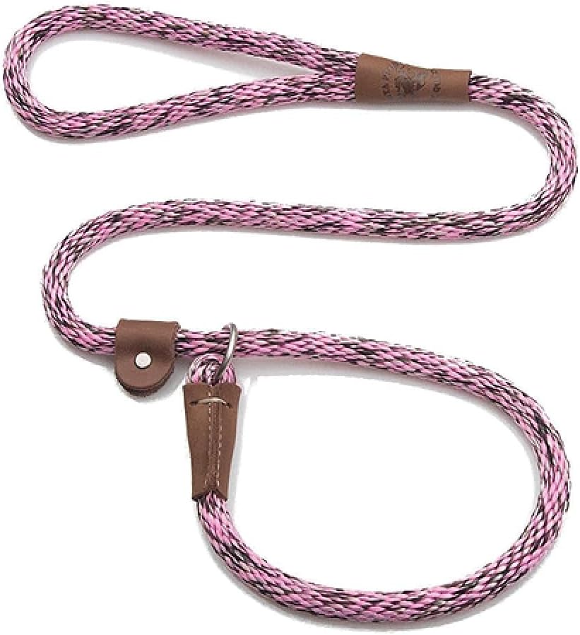 Dog Training Handcrafted Durable Rope Slip Leads Leather Slide 6 Ft Choose Color (Camo Pink)