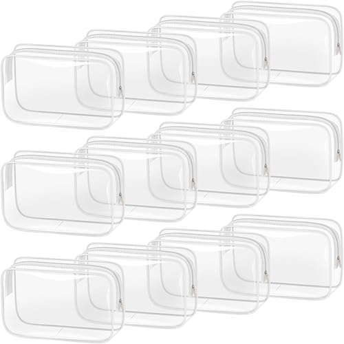 Miniatura 24 de TISRATOK 12 bolsas de maquillaje transparentes para mujer con cremallera, bolsa de aseo aprobada por la TSA, bolsa de cosméticos a granel para Blanco