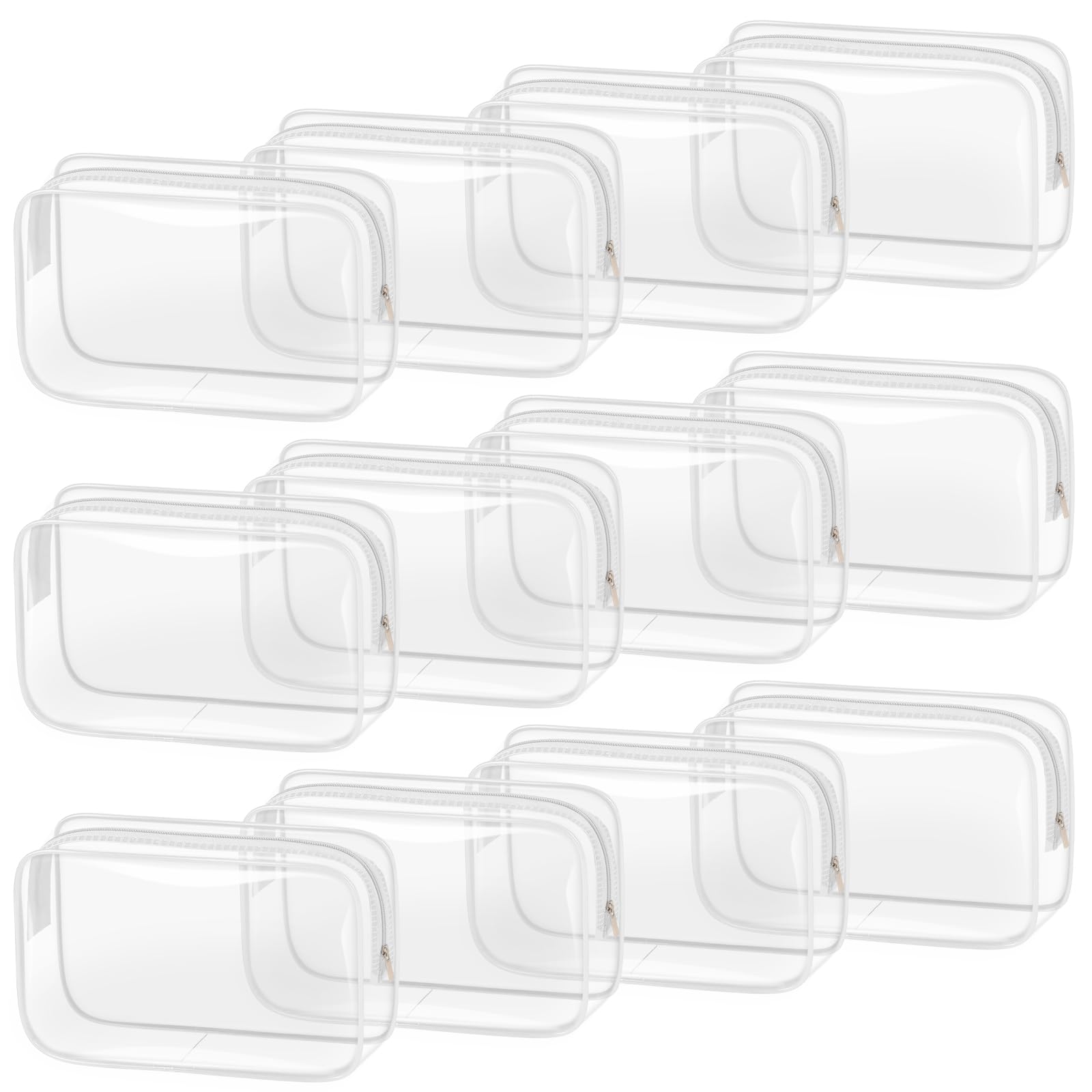 TISRATOK 12 PCS Clear Makeup Bag for Women with Zipper, TSA Approved Toiletry Pouch, Cosmetic Bag Bulk for Travel Organizer Essentials - White,Medium