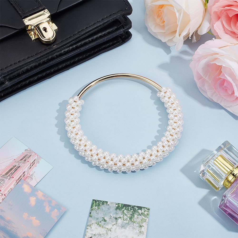 Beebeecraft Pearl Bag Handles White Round Beads Purse Handles Replacement Accessories with Iron Findings for DIY Handmade Woven Crocheted Beach Straw Handbags Making Supplies Decorations 12.35cm - Image 4