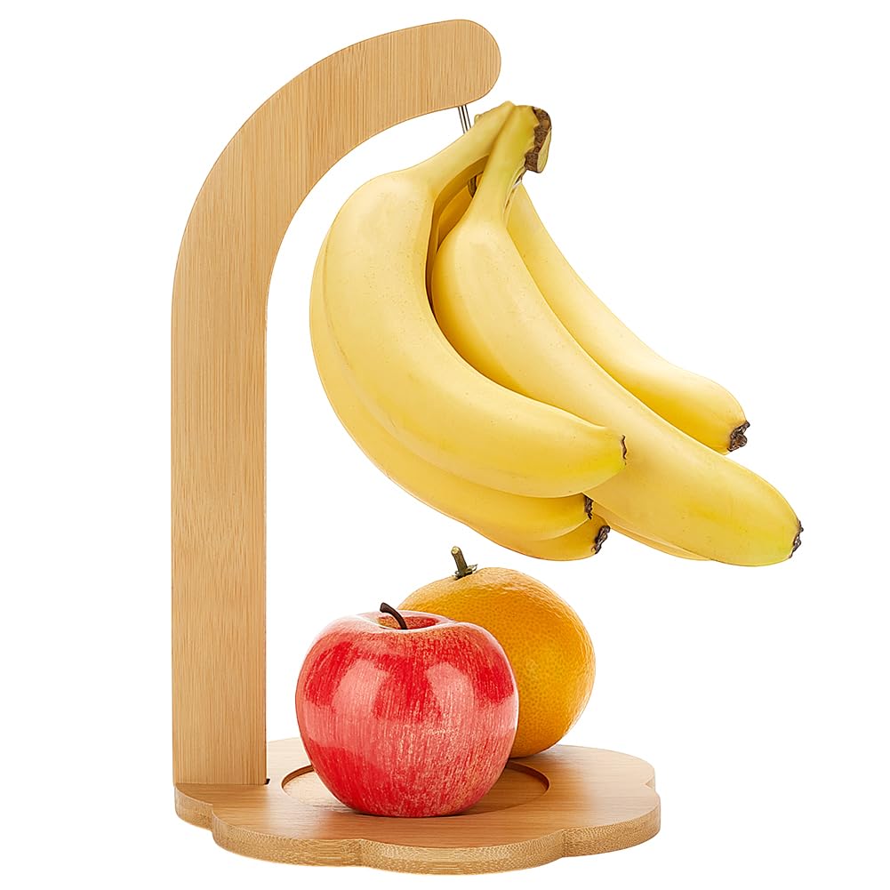 PH PandaHall Support de banane avec base en forme de fleur pour le stockage des fruits, support de bananier en bois pour garder les bananes fraîches, crochet banane pour la maison, la