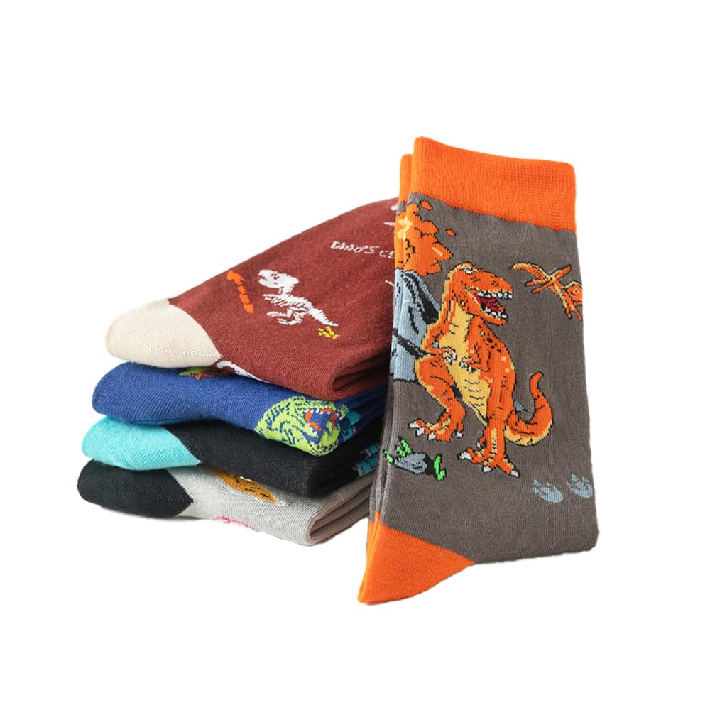 Angelteers Cute Animal Crew Socks Novelty Casual Cotton Calf Socks for Women, Dinosaur, One size