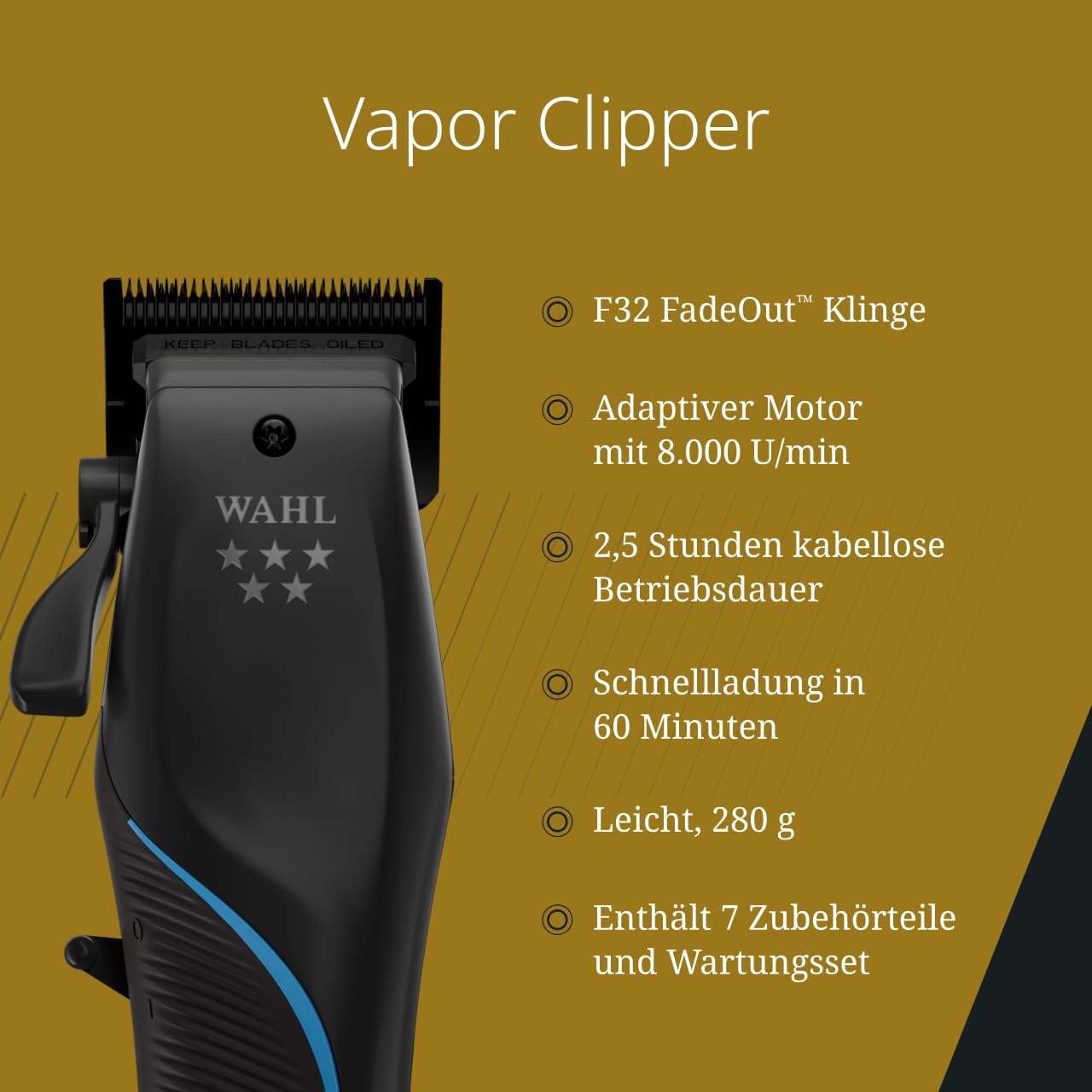 Wahl Vapor - Haarschneidemaschine - Professioneller Clipper - Hochleistungsmotor & Präzisionsklinge - Schwarz