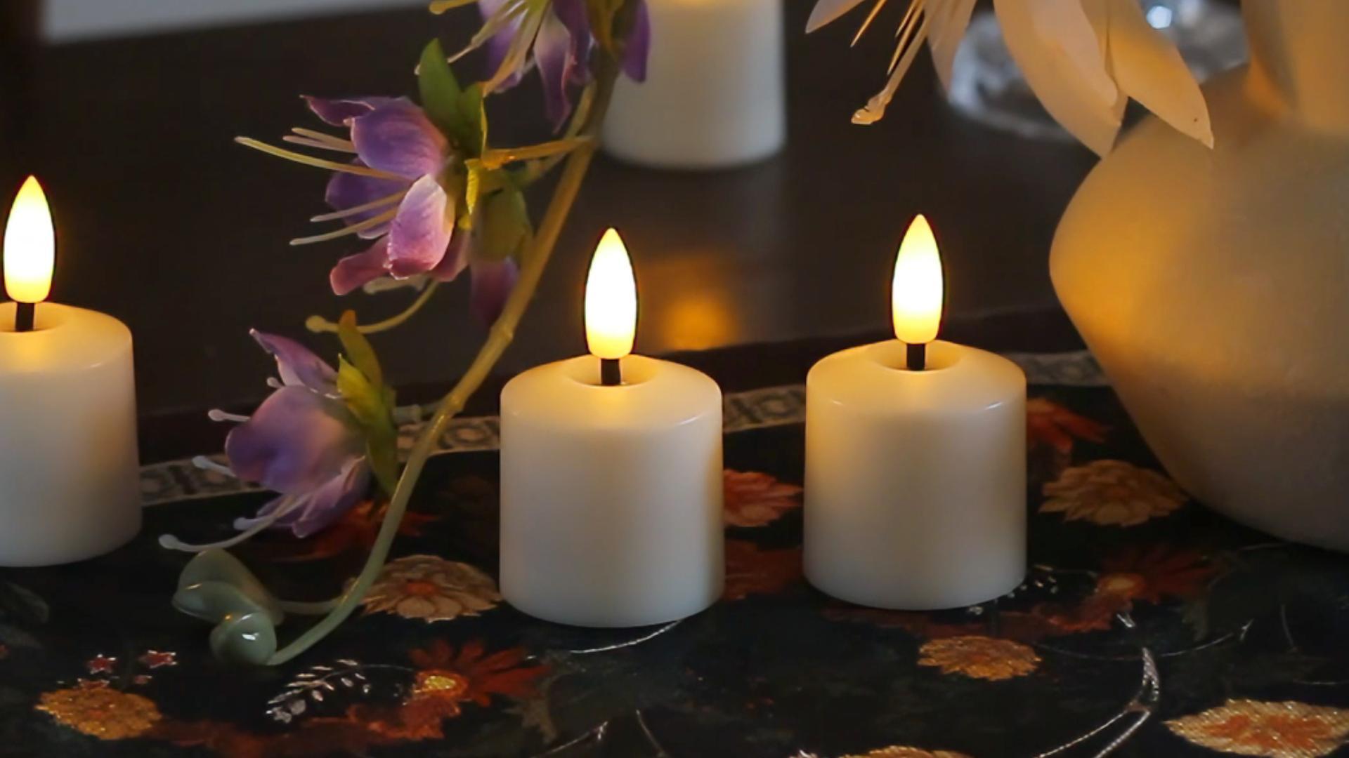 Image of Small Flickering Tea Light Flameless Candles with Battery and Remote,1.5 inch x2.5 inch Ivory LED 2 /4 /6 /8H Timer Votive Battery Operated Pillar Plastic Long Lasting 9pcs Tealight Candles