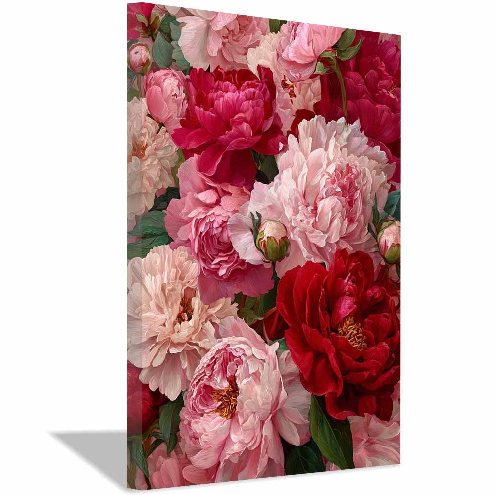 Xeniou Multicolor Flowers Wall Canvas Mixed Peony Floral Print Canvas Wall Art, For Living Room Bedroom Restaurant Home Office Wall Decoration(Multicolor)-60X90cm Framed