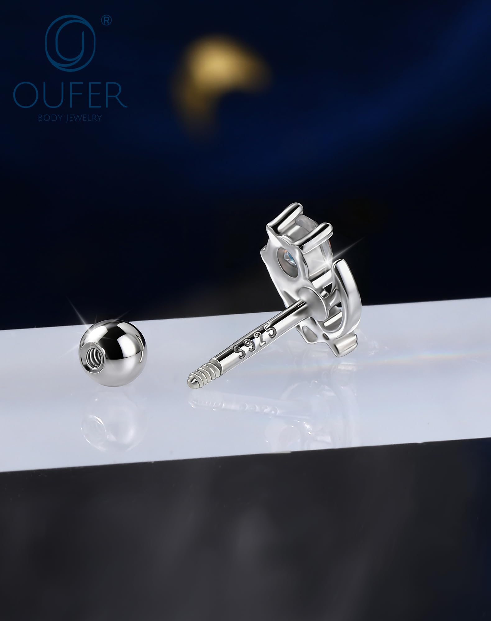 OUFER 18G Helix Piercing Gioielli Argento Sterling 925 Piercing Naso 6mm Luna Stella per Conch Tragus Stud Orecchini Cartilagine Labret Argento Oro per Donna