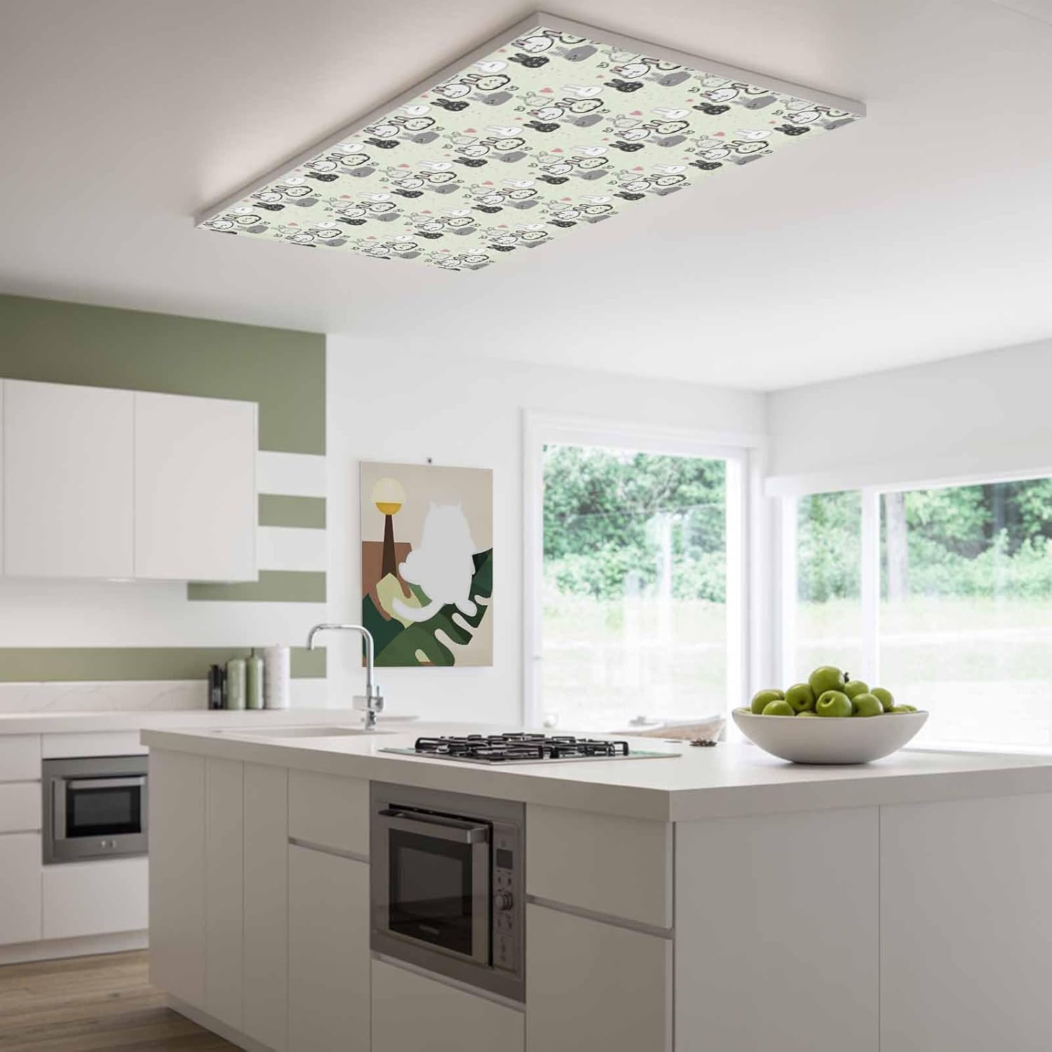 2x4 ft Fluorescent Light Cover for Ceiling Cartoon Easter White Black Rabbits on Green Magnetic Light Filters, Love Heart Ceiling Lampshades for Home School Office 4Pcs