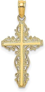 Colar de ouro amarelo 14 k com cruz religiosa acabamento em renda pingente latino elegante joias finas para mulheres presentes para ela, Pedra Ouro amarelo Pedra