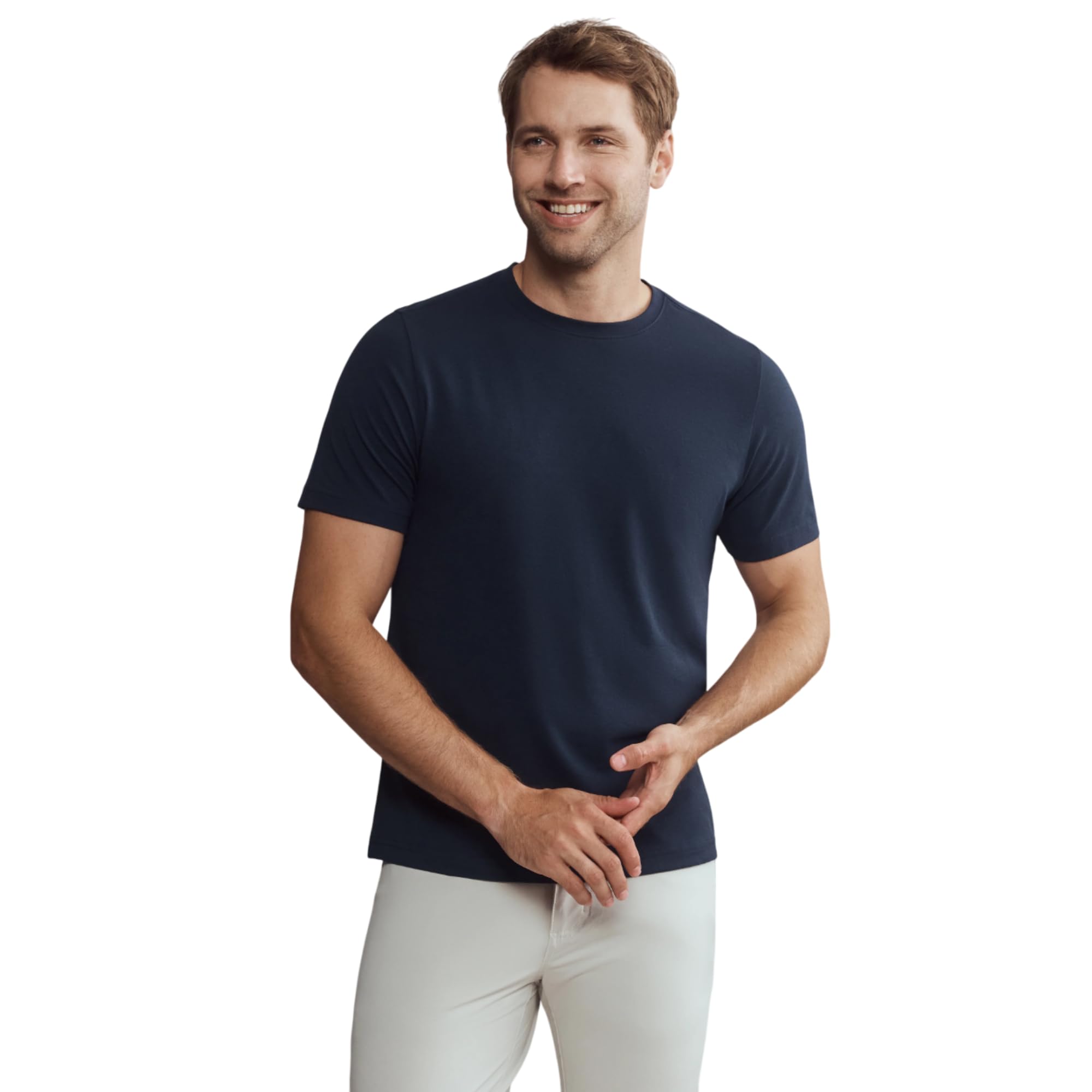 Rhone Men's Origin Performance Tee - Ultrasoft Cotton Blend Fabric, Lightweight, Moisture-Wicking, Anti-Odor T-Shirt (True Navy, Medium)