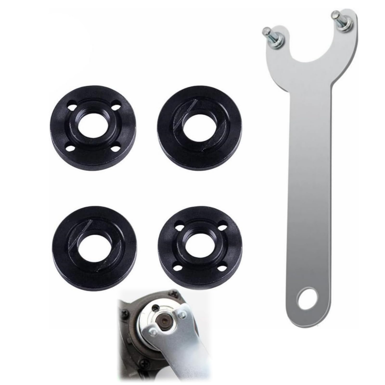 TALSWIF (1+2+2pk) 193465-4 Grinder Flange Angle Wrench Spanner Metal Lock Nut Replaces 4.5" 5" 5/8-11 Fits For Makita Dewalt Milwaukee Bosch Black & Decker Ryobi