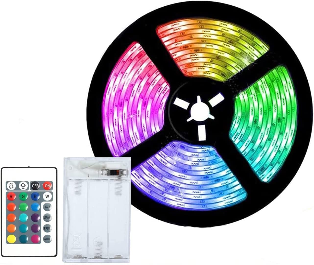 AMZSTAR RGB LED Strip Lights Battery Powered Decor Lights with Remote,Waterproof Flexible Cuttable Self-Adhesive String Light for TV,Desk,Dining Bed