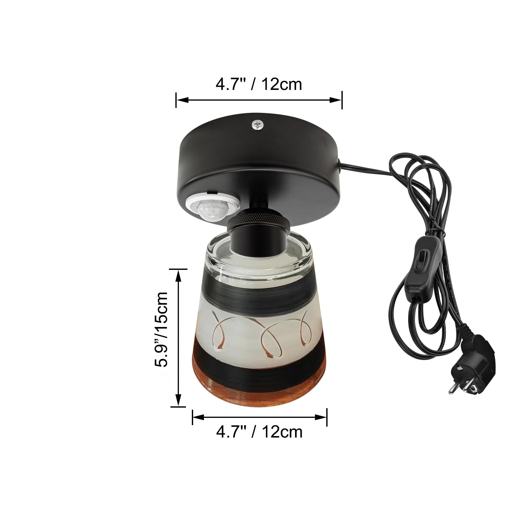 Lampada da soffitto con sensore di movimento, per interni, moderna, in vetro, sensore di movimento, con cavo da 4,5 m e portalampada E27, per corridoio, bagno, scale, garage TB3341