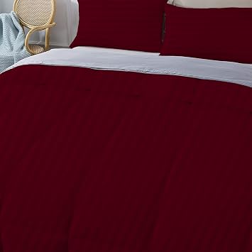 Luxurious 1 Piece Comforter Super King Plus Size (120 x 120) Inch 100% Egyptian Cotton 800 Thread Count 400 GSM Luxury Soft Quality Comforter - Burgundy Stripe
