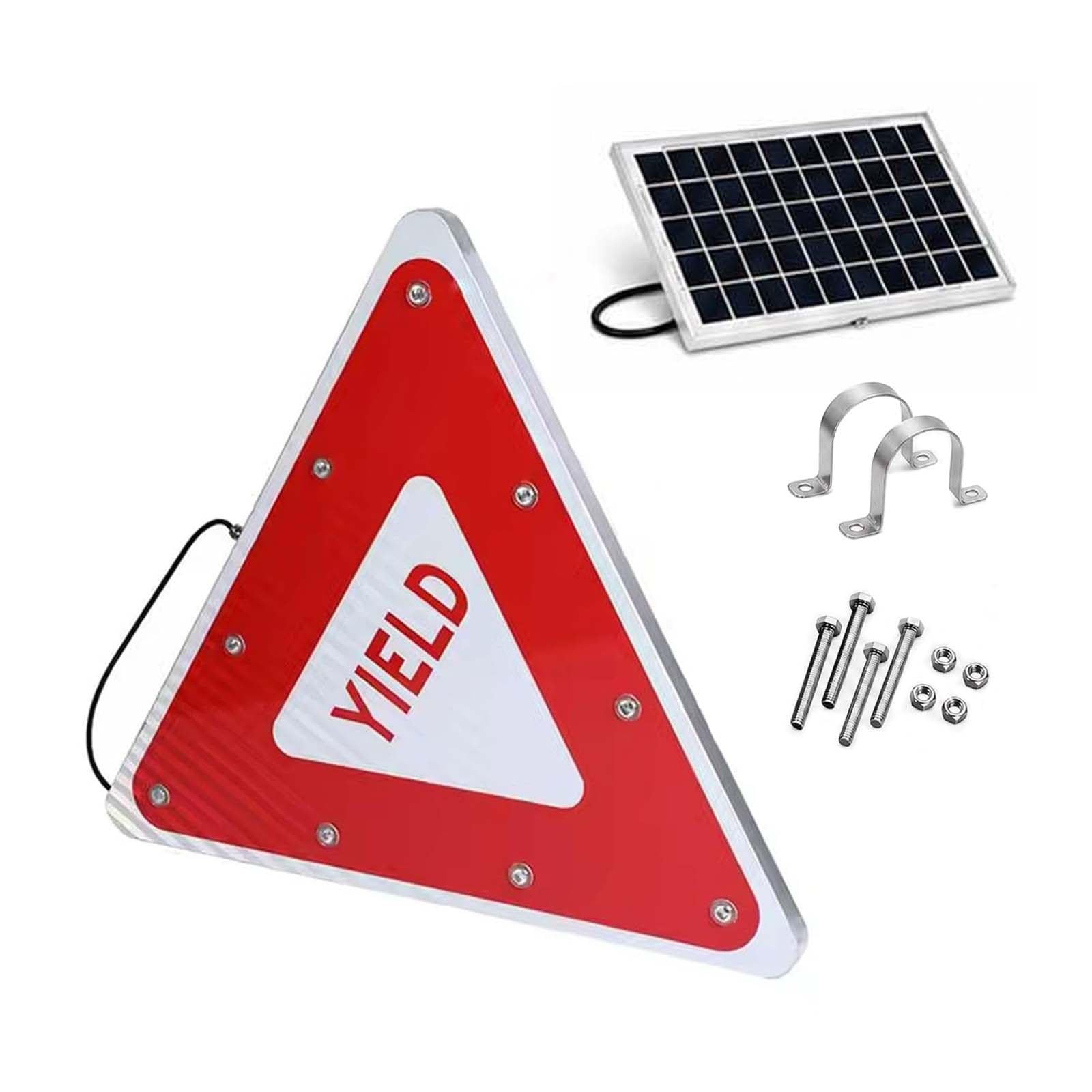 QFGain Flashing Solar YIELD Sign for Pedestrian, 28" Aluminum Crossing Sign with 100-Hour Runtime, IP65 Weatherproof Stop Sign for School Zone Road