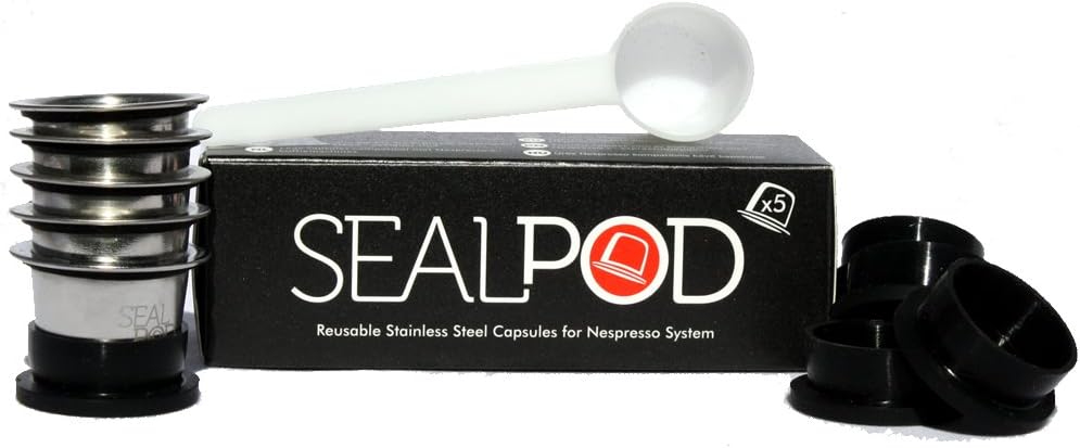 Reusable Nespresso Capsules - Sealpod Stainless Steel Refillable Pods for Nespresso Machines (OriginalLine Compatible) (5, 0 Lids (Purchased Separately))