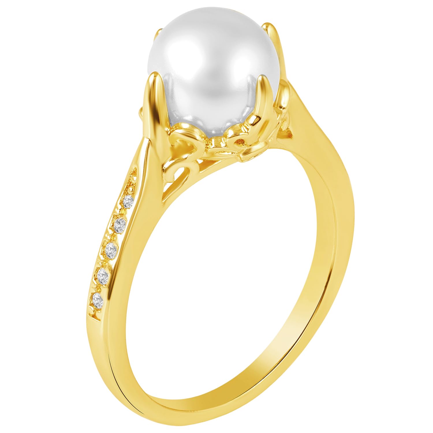 White Stylish Solitaire Finger Ring Jewellery for Women & Girls | Gold Plated | Size - US 7 | Pearl Studded | Fancy Design Jewellery | Anniversary Valentine Birthday Gift for Her-image-42