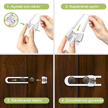 ideal baby 4 Adet Raylı Dolap Kilidi Çocuk Bebek Güvenliği Emniyet Kilidi