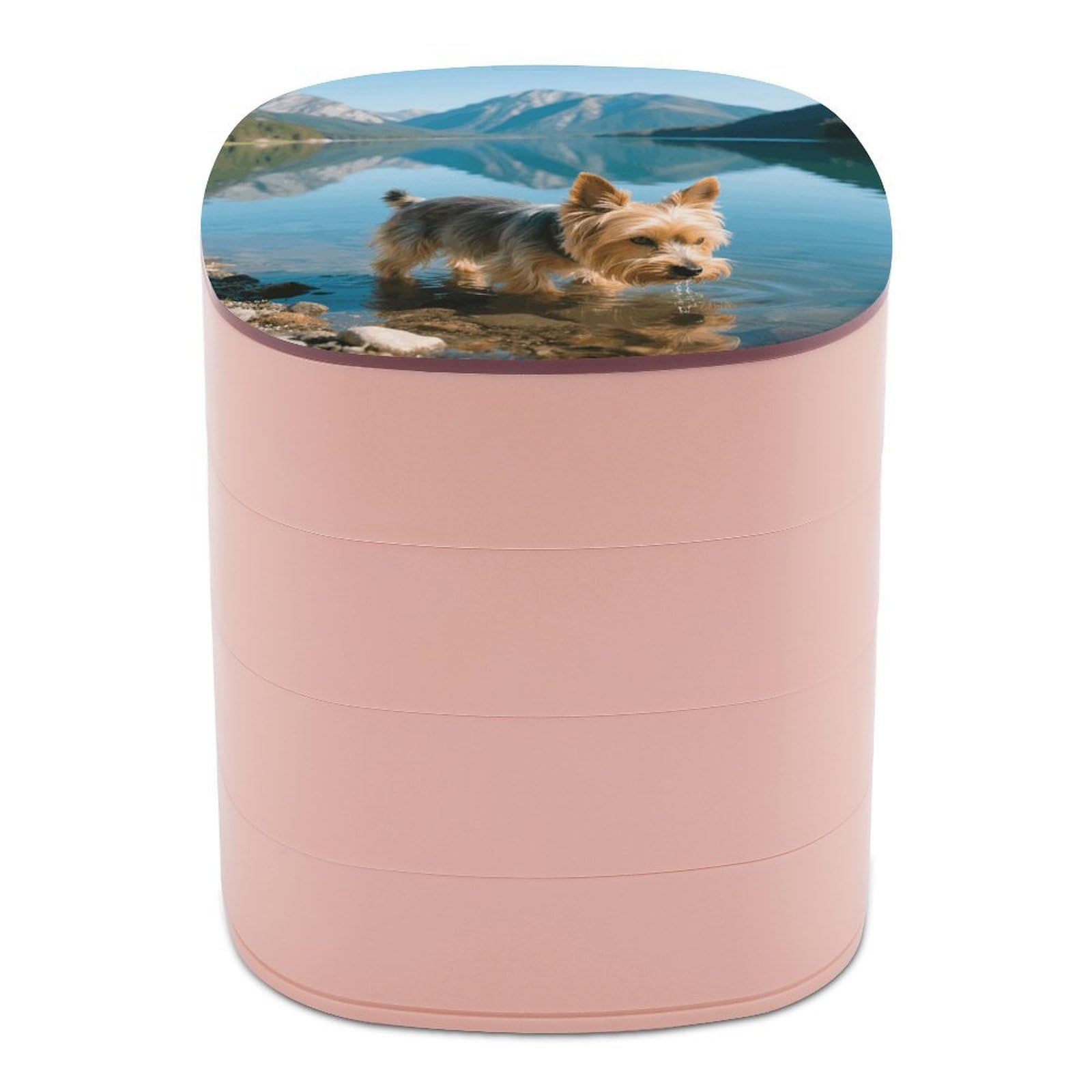VstaDank Yorkshire Terrier by Lake Jewelry Box with Mirror 4-Layer Rotating Jewelry Tray Case Portable Jewelry Case Trinket Boxes Trinket Cases Travel Jewelry Organizer Earrings Storage Box