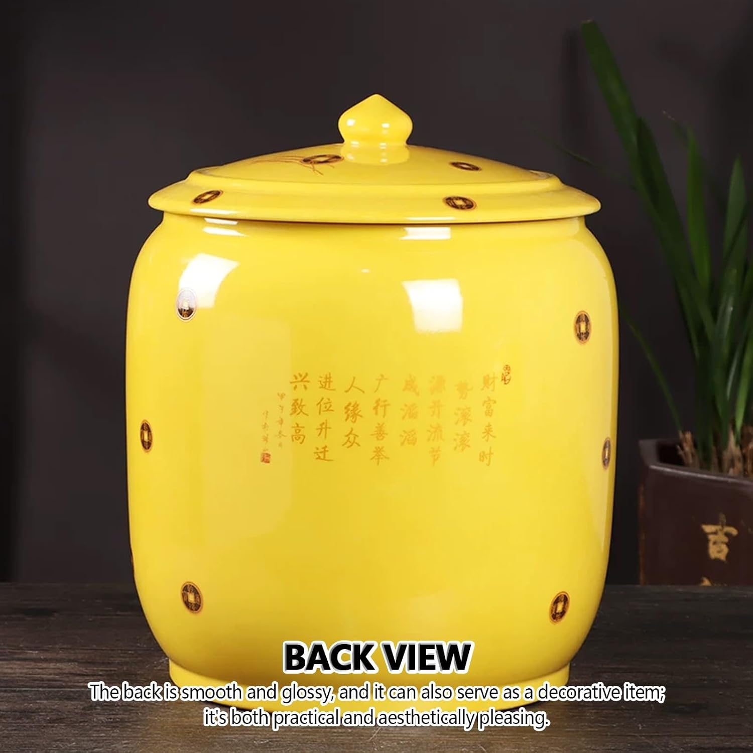 Airtight Cereal Storage Containe, Household Sealed Storage Grain Jar, Ceramic Rice Storage Containers, Kitchen Food Storage Jars, Large Capacity Rice Jar With Lid.(Gold,12.5KG)