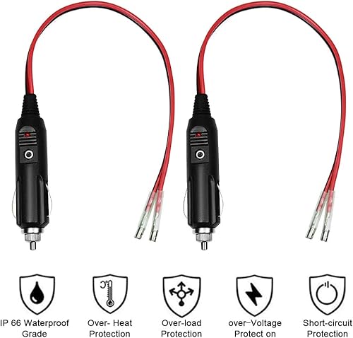 Miniatura 4 de HUIQIAODS 12 V repuesto encendedor de cigarrillos divisor macho enchufe con cables y luz LED y cable de extensión con protección de fusible 15A 20A