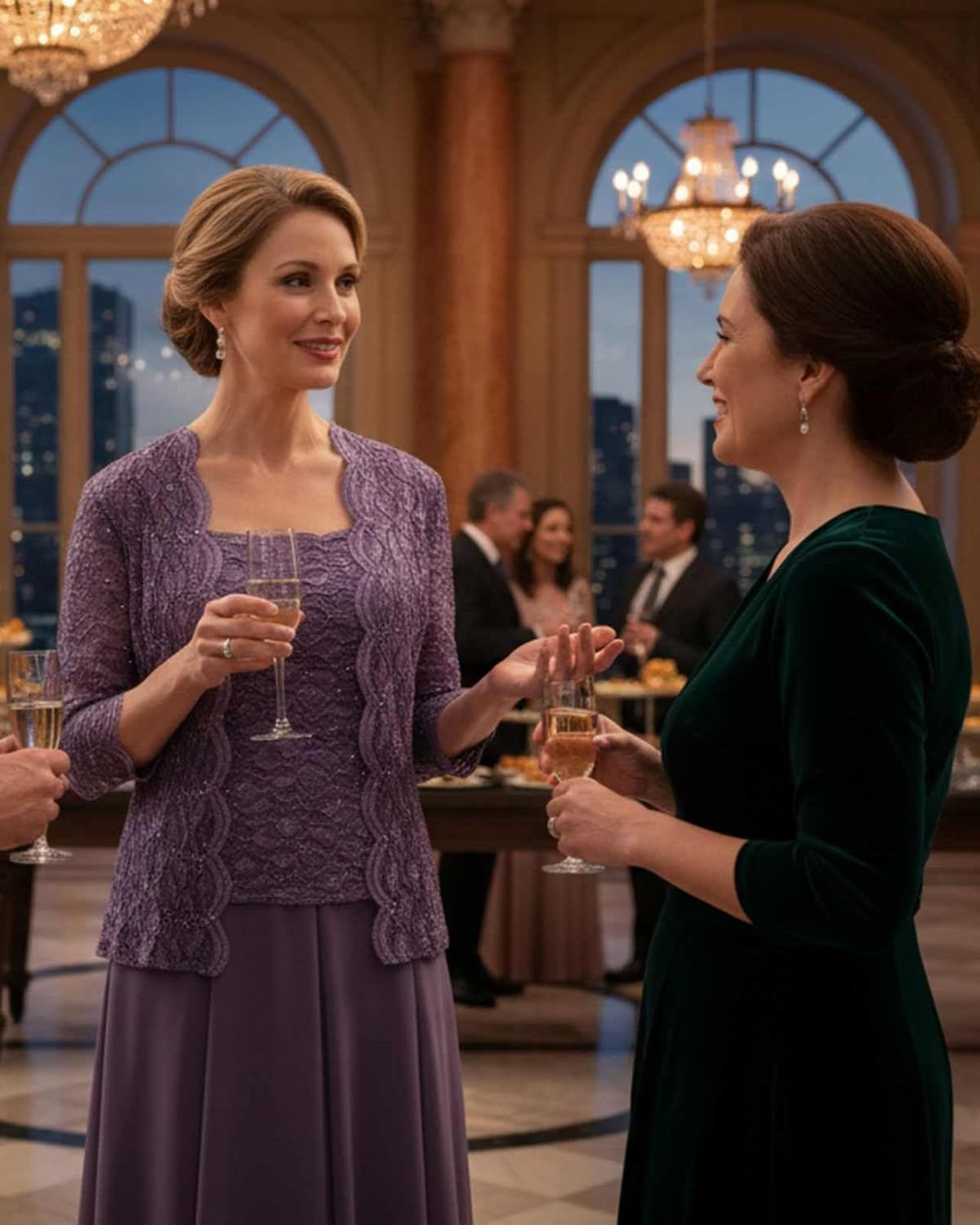 2 Pieces Mother of Bride Dresses with Jacket Lace Chiffon Mother of The Groom Dress Formal Evening Gowns