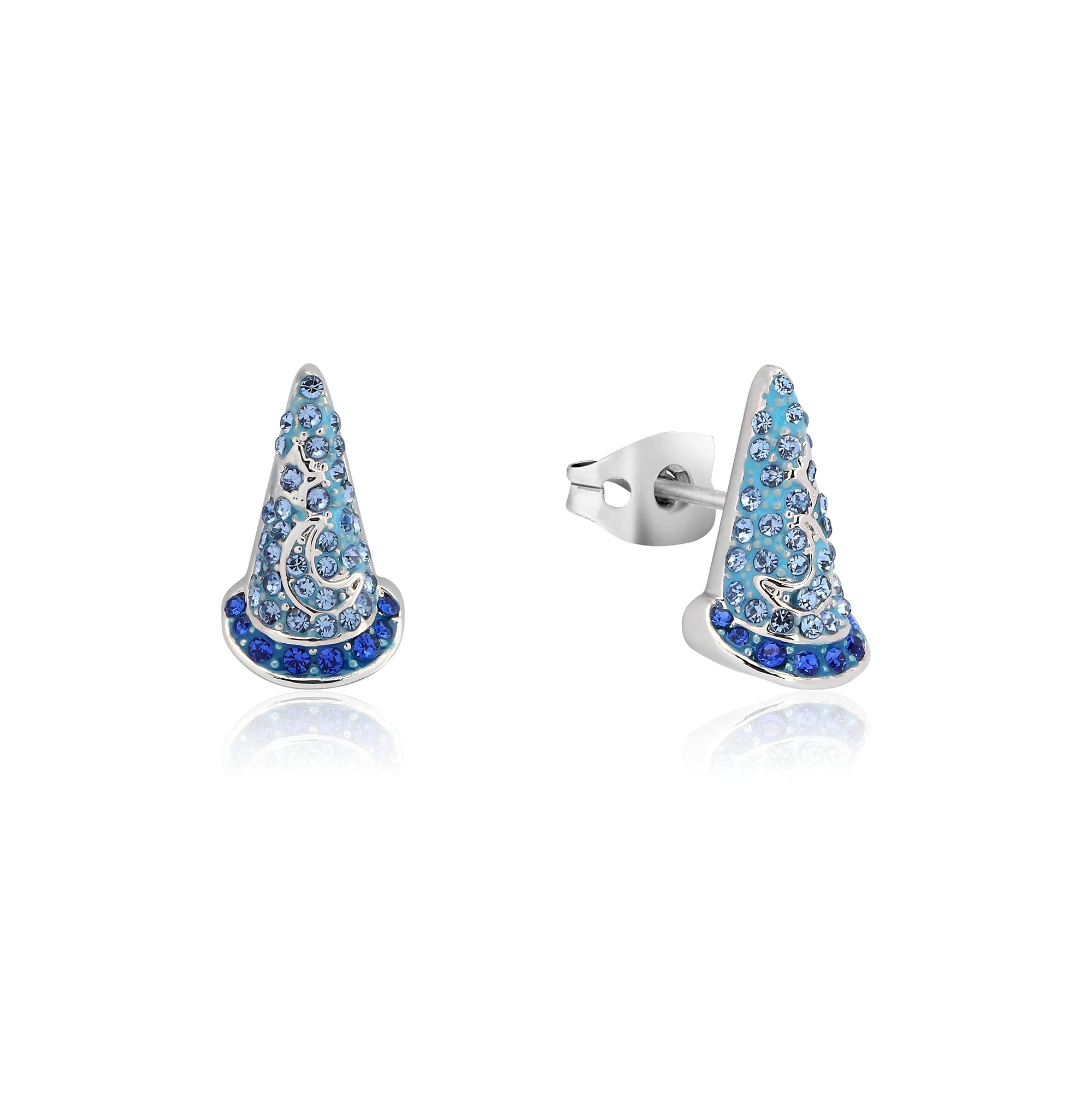 DisneyFantasia Sorcerer's Apprentice Mickey White Gold-Plated Crystal Hat Stud Earrings