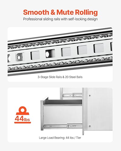 Miniatura 153 de VEVOR Cajones de cocina para exteriores de 14 x 20.3 pulgadas, cajón triple de montaje empotrado, 14 pulgadas de ancho x 20.3 pulgadas de alto x 23