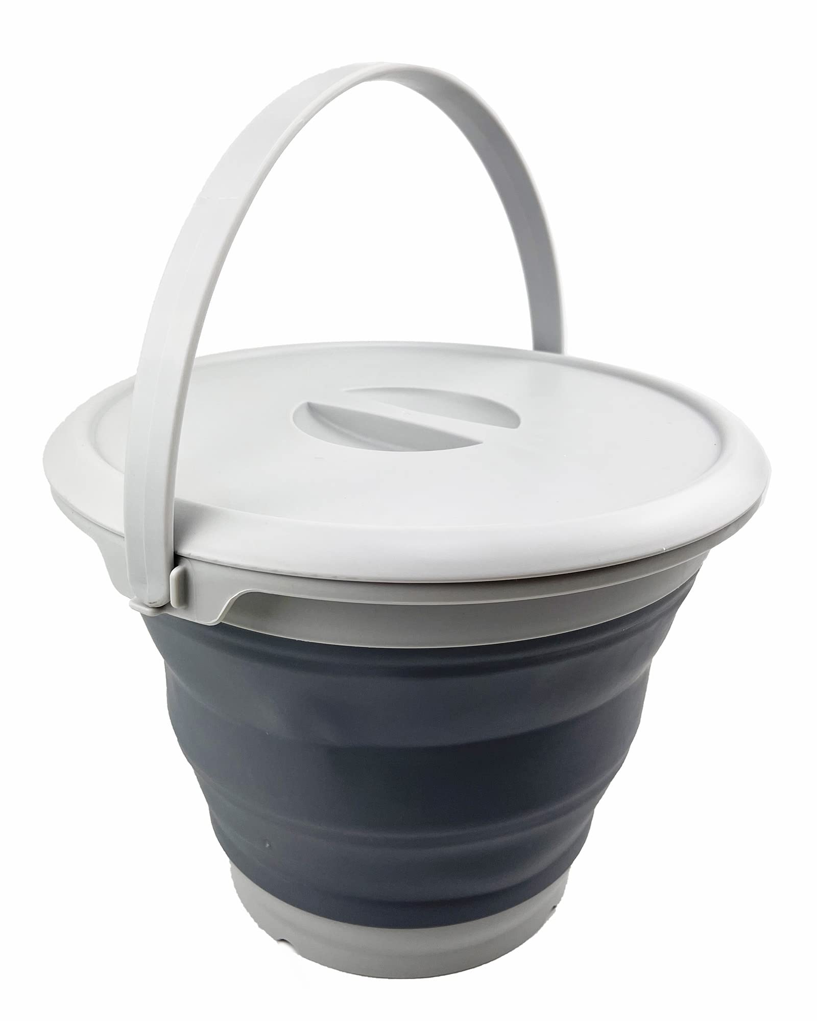 SAMMART 8.5L Collapsible Plastic Bucket with Lid - Foldable Round Tub with Lid - Portable Fishing Water Pail - Space Saving Outdoor Waterpot. Size 31cm Dia (Gray)