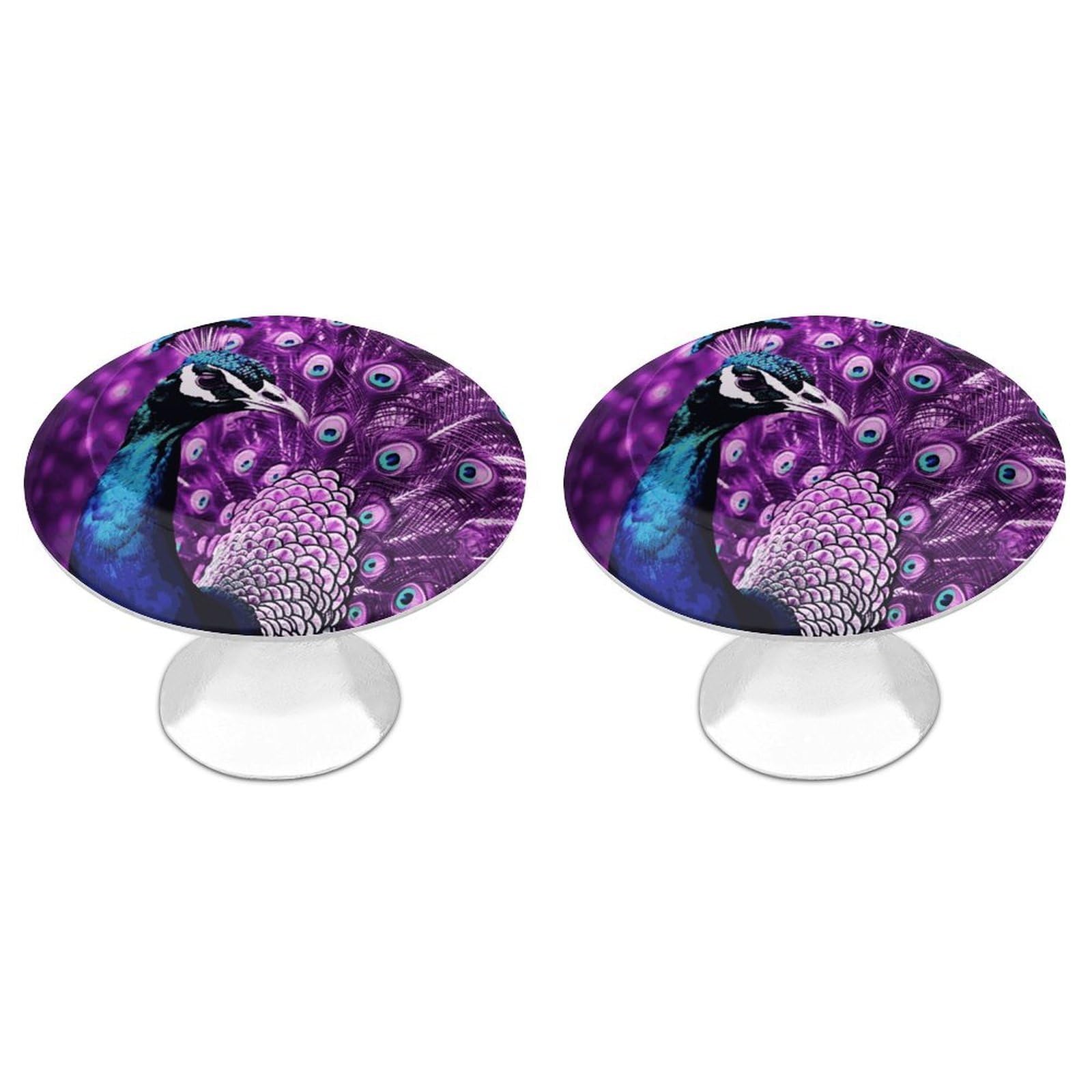 FekiLoot Purple Peacock Cabinet Knobs 2 Pack Stainless Steel Round Dresser Drawer Knobs Kitchen Drawer Hardware Dresser Knob Closet Door Pulls Cabinet Handles for Cupboard Drawer Pulls