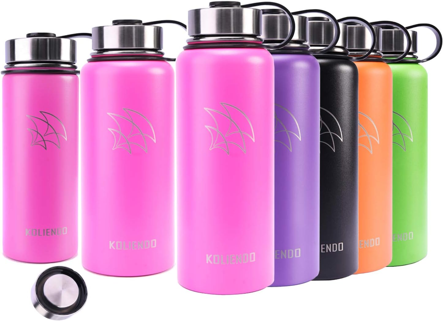 KOLIENDO Water bottle Stainless steel Double walled 500ml 900ml 1100ml vacuum insulated wide mouth thermos 2lids for Fitness Outdoor sports(pink)