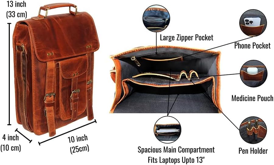 Miniatura 6 de jaald Leather Messenger Bag Laptop Case Office Briefcase Gift For Men Computer Distressed Shoulder Bag