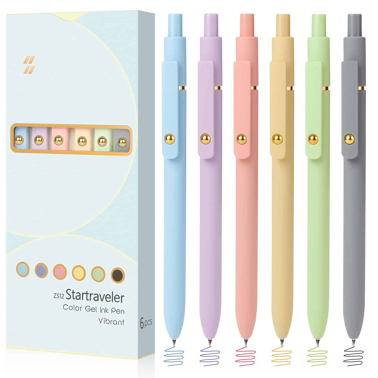 FIOVER Colored Pens, 6 Pack Colorful Gel Pens, Quick-Dry 0.7mm Medium Point for Journaling, Note Taking, Doodling, Aesthetic Office School Supplies, Gifts for Women Men(Multiple Colors)