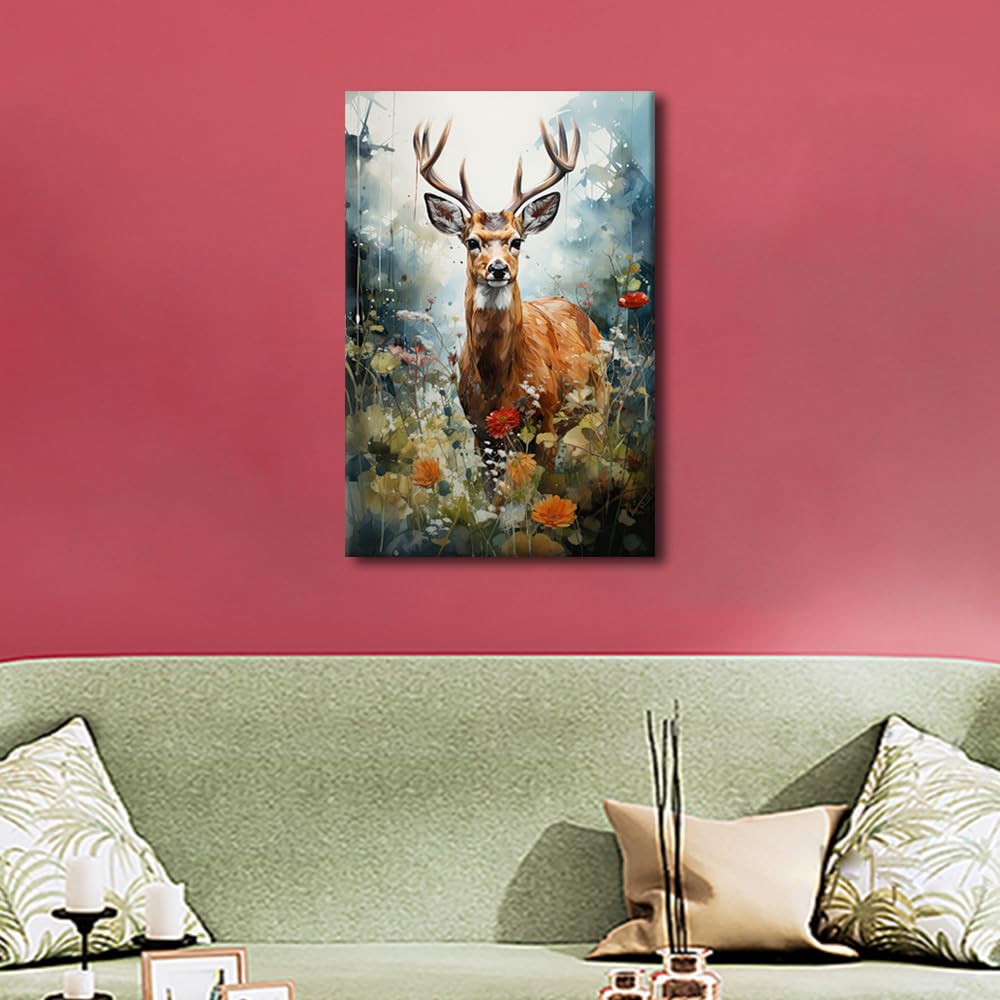 TISHIRON Animal Wall Art for Living Room Deer Canvas Pictures Wall Decor Framed Wall Poster Ready to Hang 16" Wx24" Hx1 Panel - Image 4