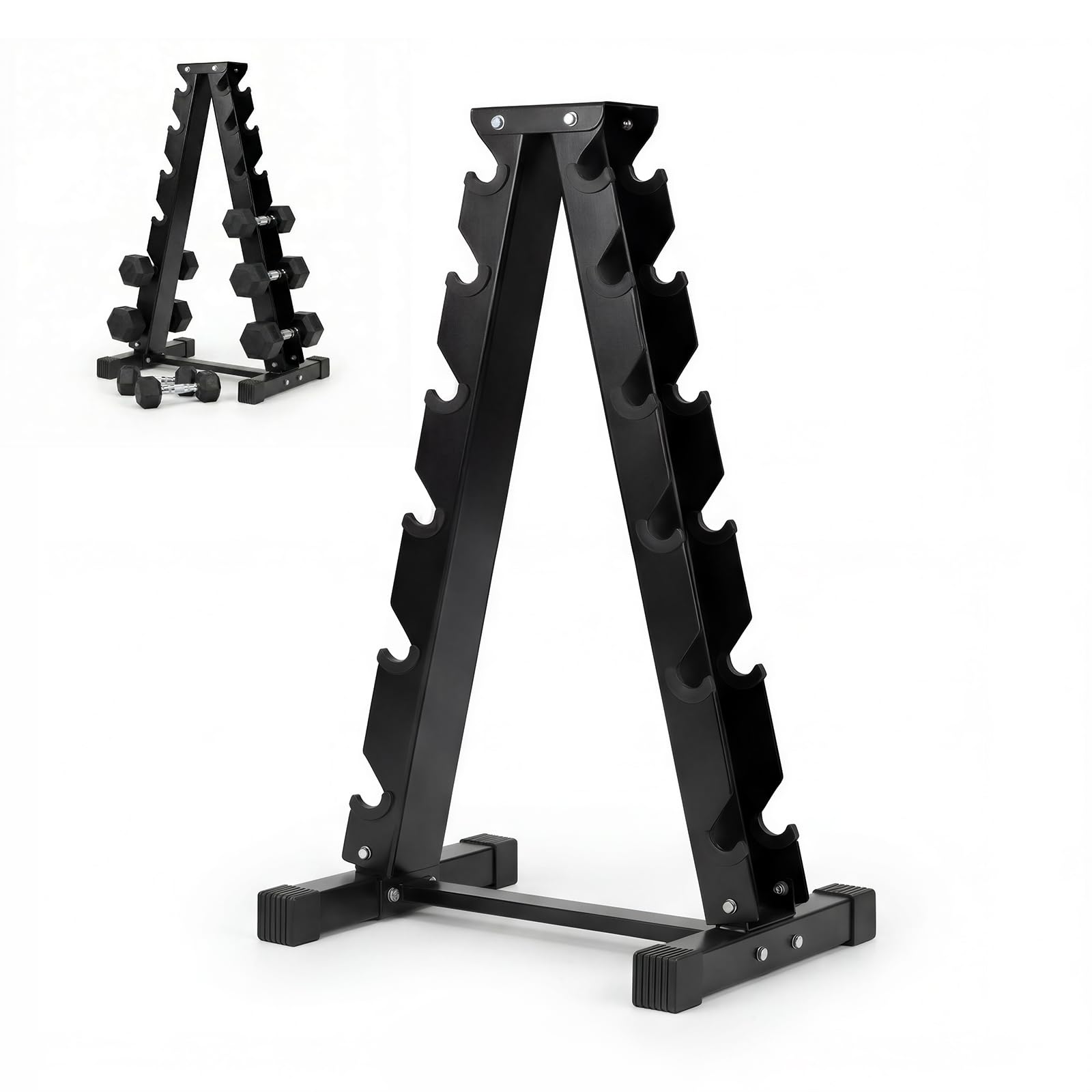 Centra Heavy Duty Dumbbell Rack Stand, 6 Tier Weight Storage Tree, 400KG Capacity Steel Dumbbell Holder with ABS Slot Caps, Commercial Home Gym Organizer, Black