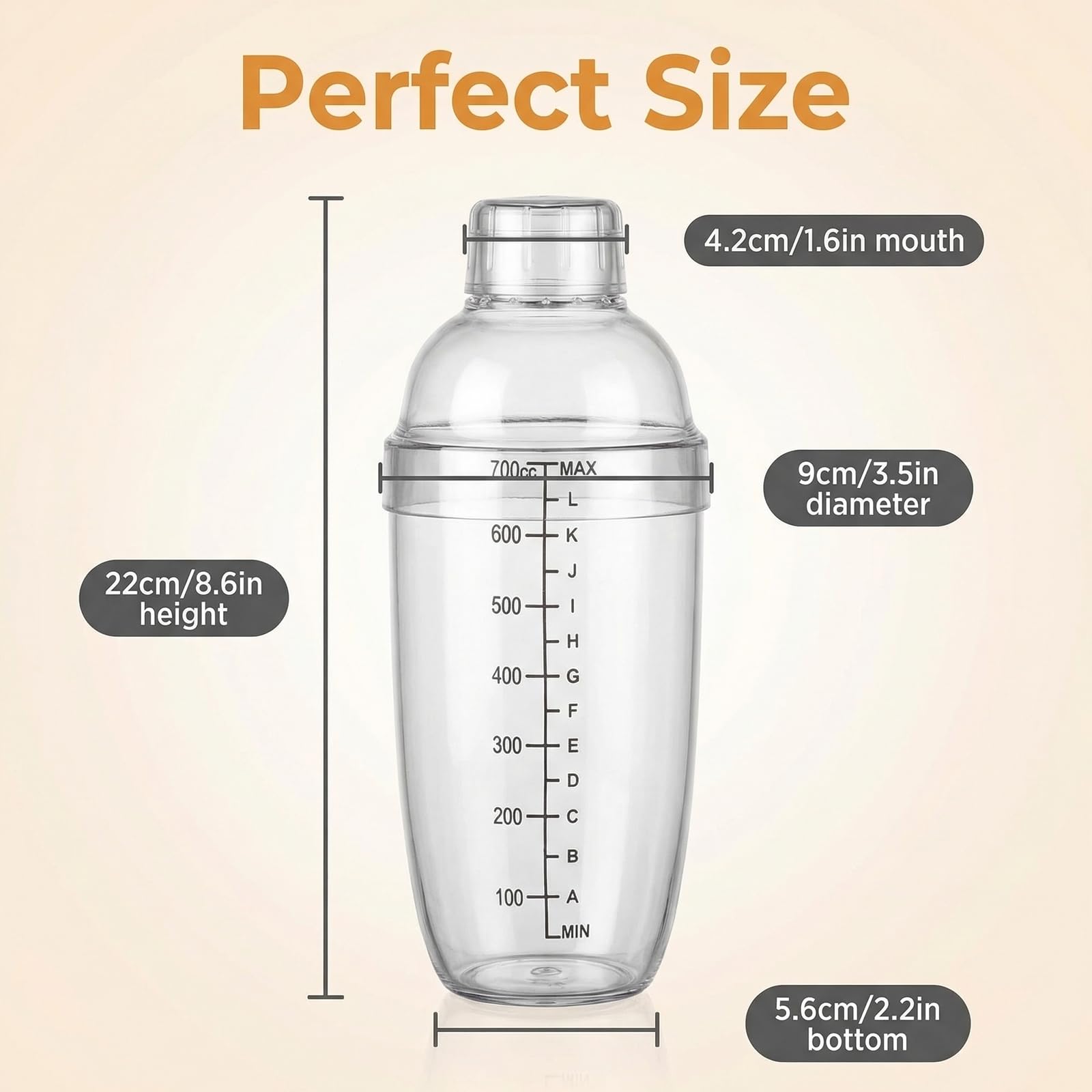 Shaker à Cocktail En Plastique 700ml Anti-Fuite - Transparent Pour Boissons Et Thé Au Lait