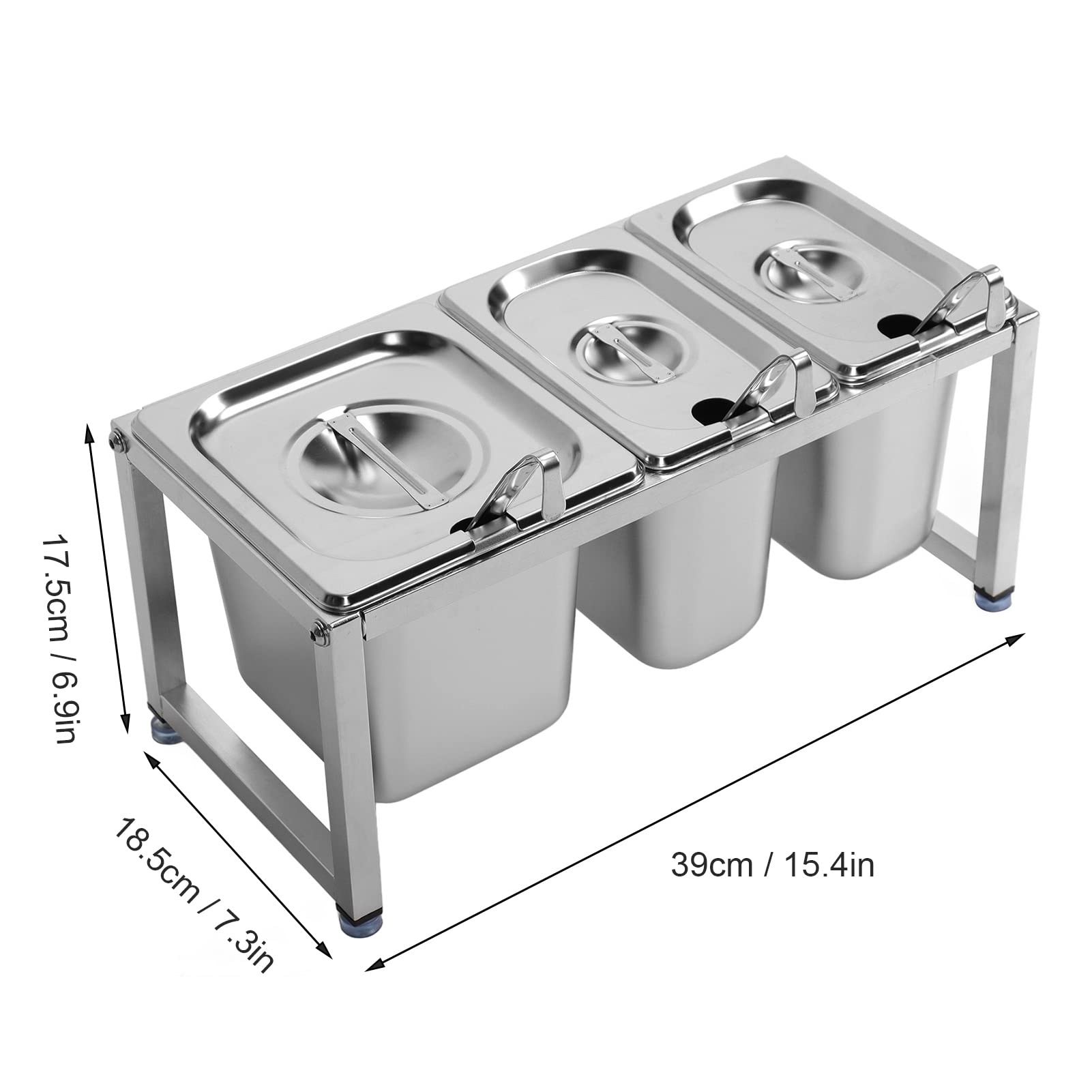 Dispensador de condimentos de acero inoxidable, soporte ajustable para mermeladas y especias para restaurantes, tiendas de té, salsas y frutas, 2,2 L + 1,6 L de capacidad y versátil