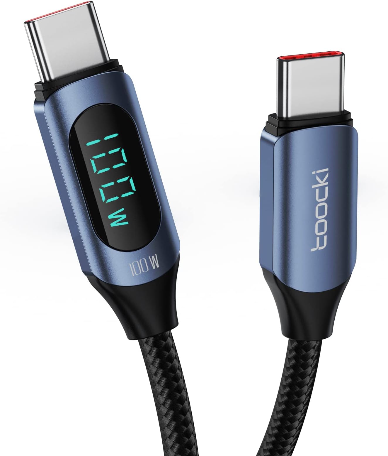 toocki 6.6ft USB C Cable with LED Display 100W PD Fast Charging, 5A 480Mbps Nylon Braided Type C Charger Cord Compatible with iPhone 15/16/17, MacBook Pro/Neo, Galaxy S25, Steam Deck