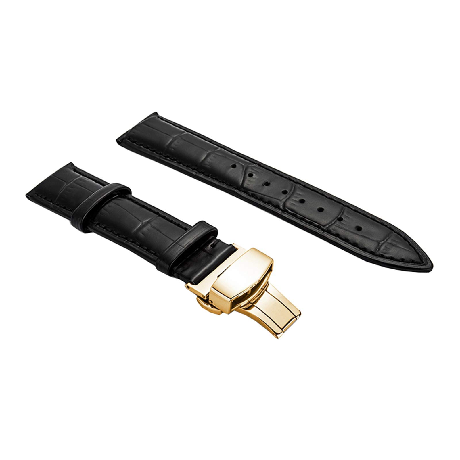 Bracelet montre cuir véritable noir et or pour sublimer vos tenues de costume homme