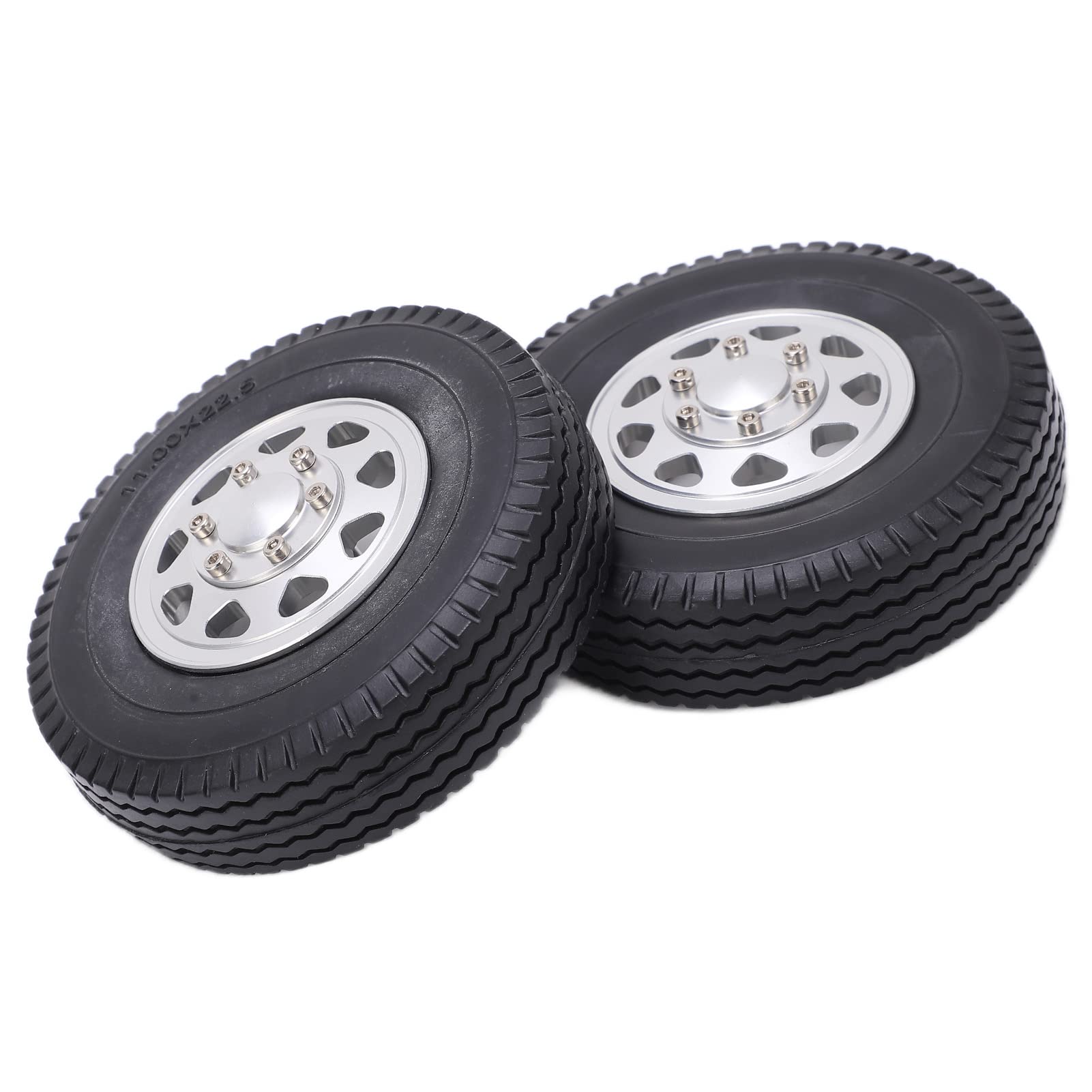 Metalowe konto metalowe 2PCS z gumowymi oponami o szerokości 22 mm dla Tamiya 1/14 RC Traktora ciężarówki (Silver)