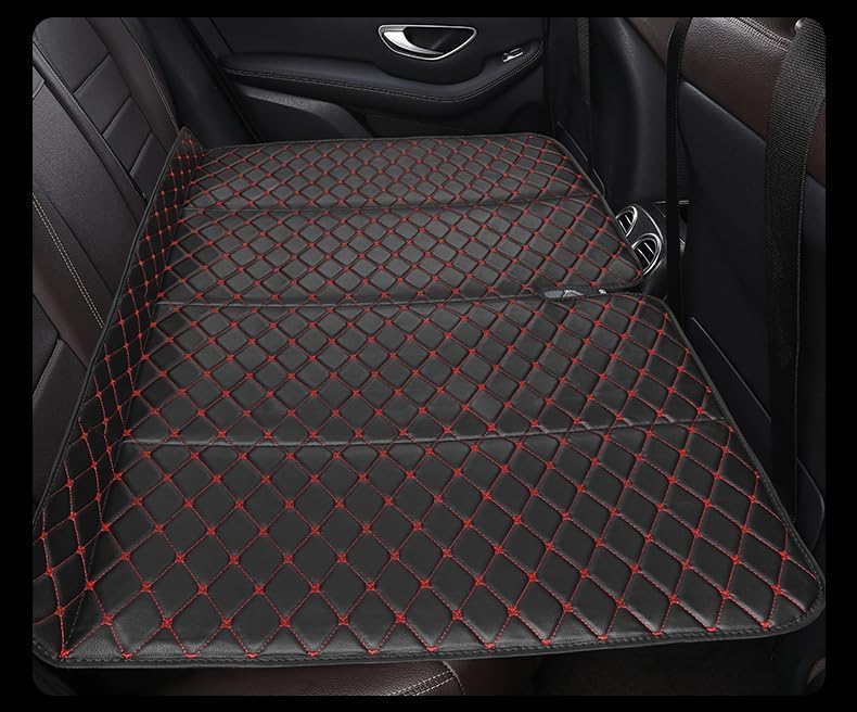 Automaze Non Inflatable Car Bed Mattress for SUV's with Wooden Base, Foldable Sleeping Bed for Kids & Adults Travel Trips Camping Picnic Universal Fit (Black-Red) Polyurethane (PU)-image-44