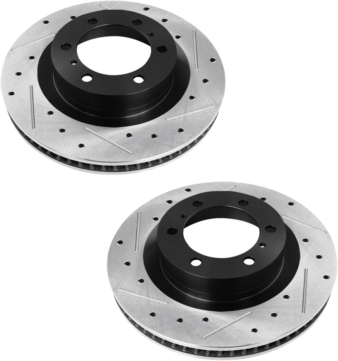 AutoShack Front Vented Drilled & Slotted E-Coated Brake Rotors 2-PC Set Replacement for 2010-2024 Toyota 4Runner 2010-2023 Lexus GX460 ShadowGuard 13.3" (337.9 mm)