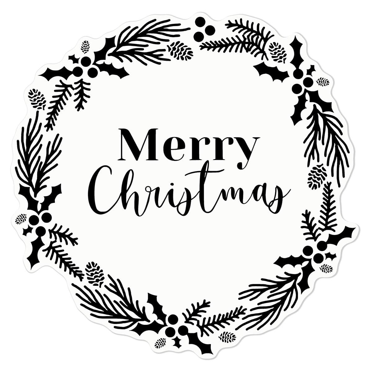 Azeeda Medium 210mm 'Merry Christmas Wreath' Clear Static Window Cling Sticker/Decal (Black) (WC00079931)